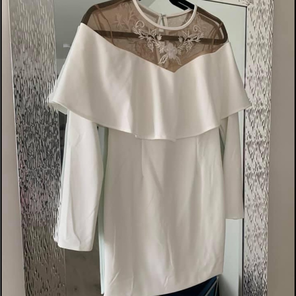 Elegant White Dress with Sheer Floral Detail